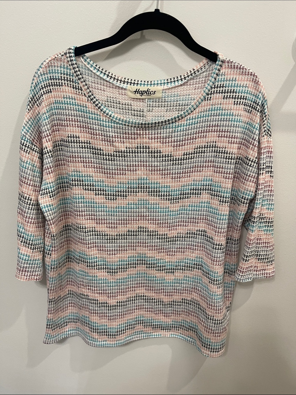 Haptics Pastel Wave Knit Short Sleeve Top - Pink & Blue